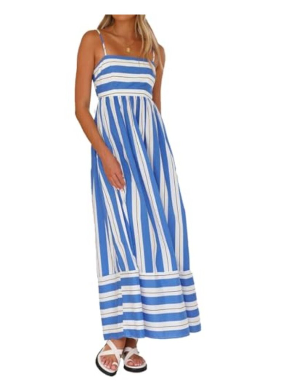 Striped Sleeveless Maxi Dress Backless Smocked Spaghetti Strap Boho Flowy Long
